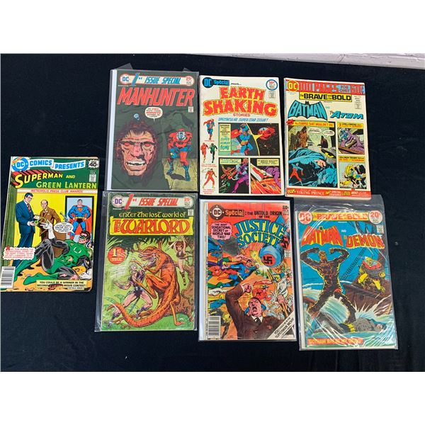 Lot of 7 Vintage DC Comics Batman, Warlord, Earth Shaking, Justice Society, etc