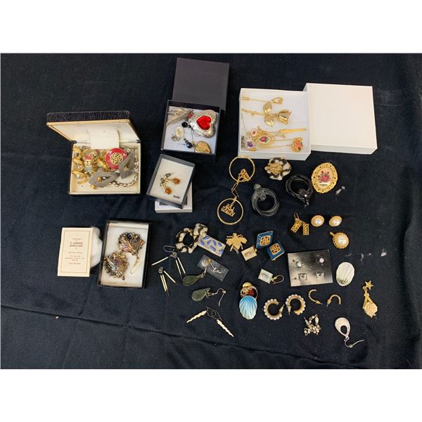 Lot of Assorted Costume Jewellery Mostly Earrings, Amber, Porcupine Spikes, Pearl, Pins, etc