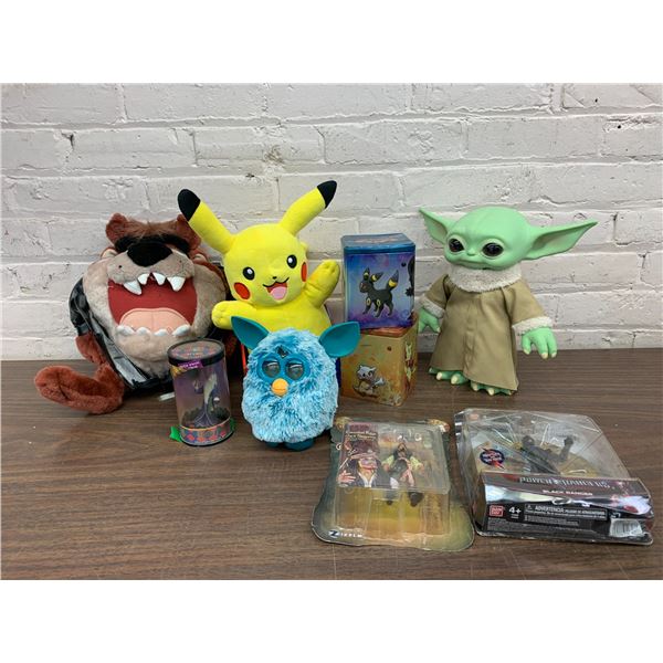 Lot of Misc Toys Star Wars Grogu, Pikachu, Pokemon, Tasmanian Devil, Furby, etc