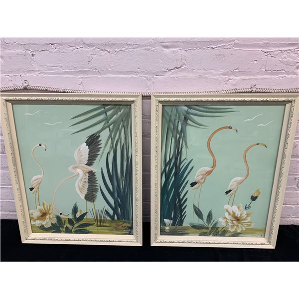 Lot of 2 Flamingo Artist Signed Original Paintings