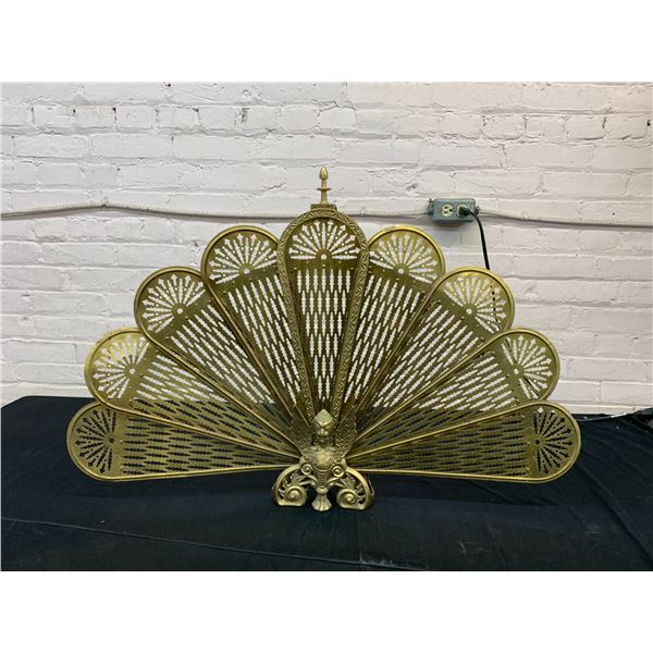 Brass Peacock Fan Fireplace Screen
