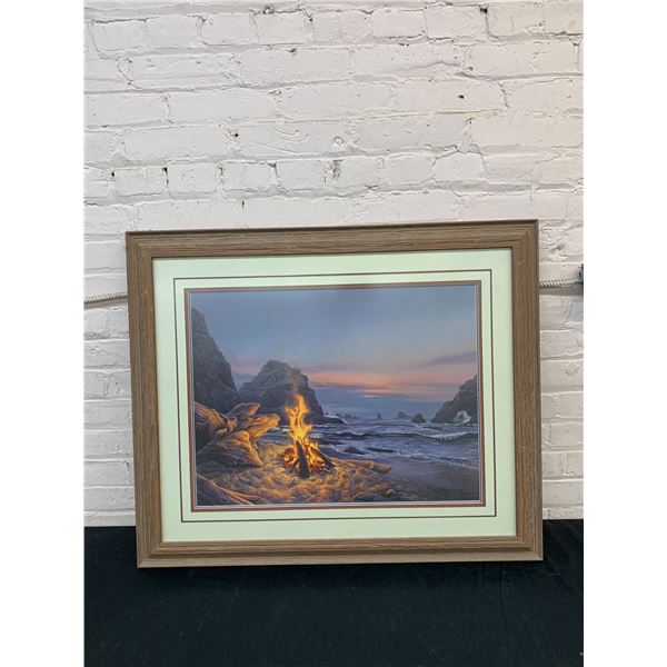Beach Bon Fire by Stephen Lyman Signed and Numbered Framed Art Print 34" x 28"