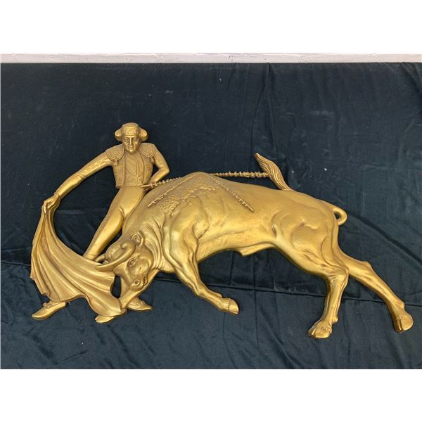 Dart 1968 Matador Bull Tamer Wall Art Brass Tone 32" x 20"
