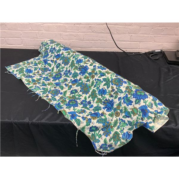 Roll of Vintage MCM Upholstery Fabric Floral White with Blue, Green & Yellow