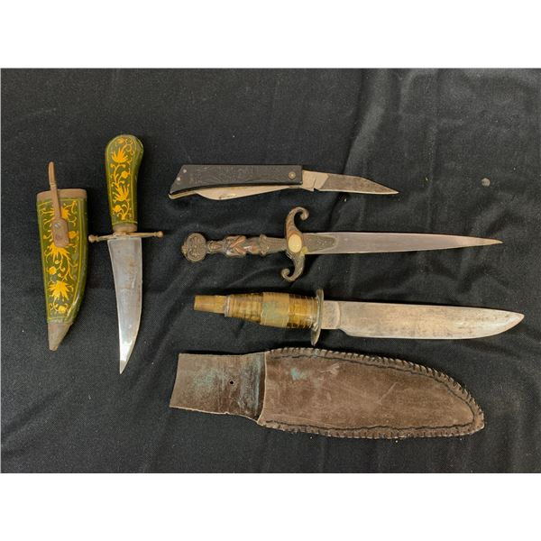 Lot of 4 Vintage Blades Fixed Blades, Pocket Knife, Letter Opener, 2 w Pouches