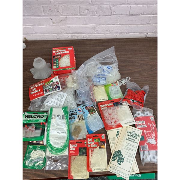 Lot of Assorted Household Light Holders, Plant Clips, Hangers, Plastic Fasteners