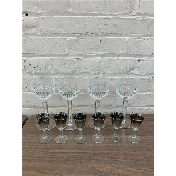 Silver Fade Dessert Wine Glasses Set of 6 and 4 Waterford Crystal Wine Glasses