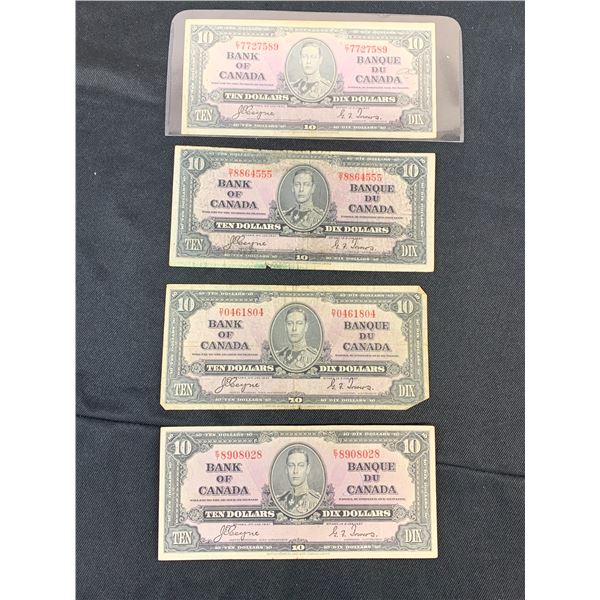 Lot of 4 1937 $10 Canadian Bills