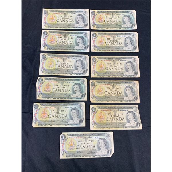 Lot of 11 1973 Canadian $1 Paper Bills
