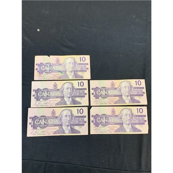 Lot of 5 1989 $10 Canadian Paper Bills