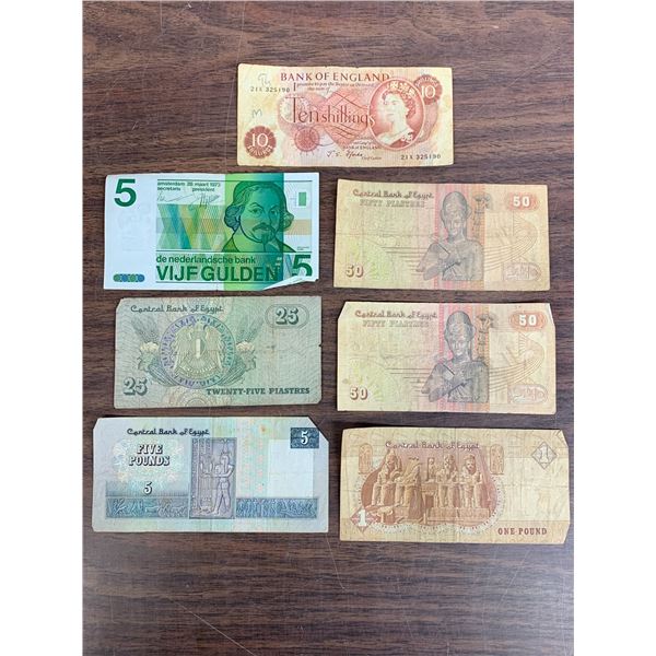 Lot of 7 Vintage World Money Paper Bills (mostly Egypt)