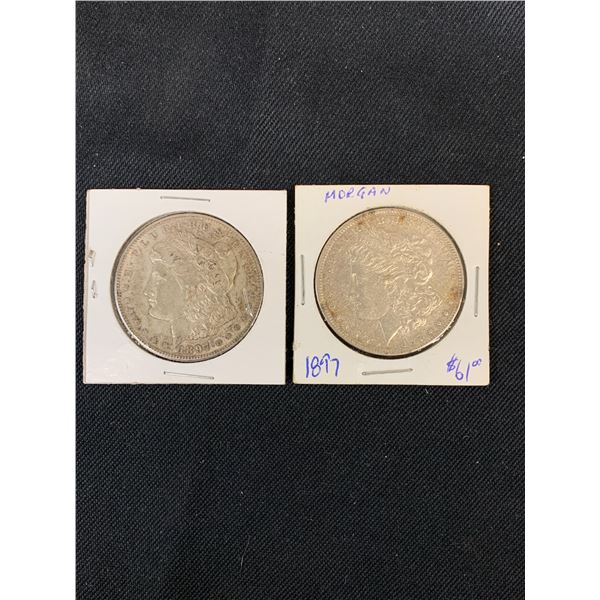 Lot of 2 1897 USA American $1 Silver Dollar Coins