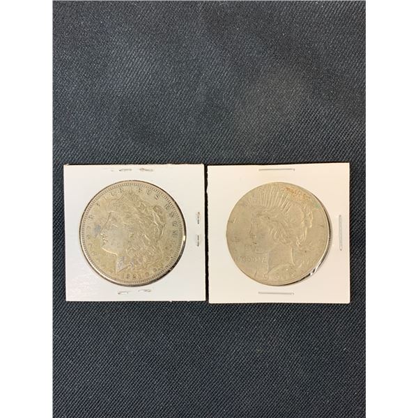 Lot of 2 1921 and 1922 American Silver Dollar Coins $1