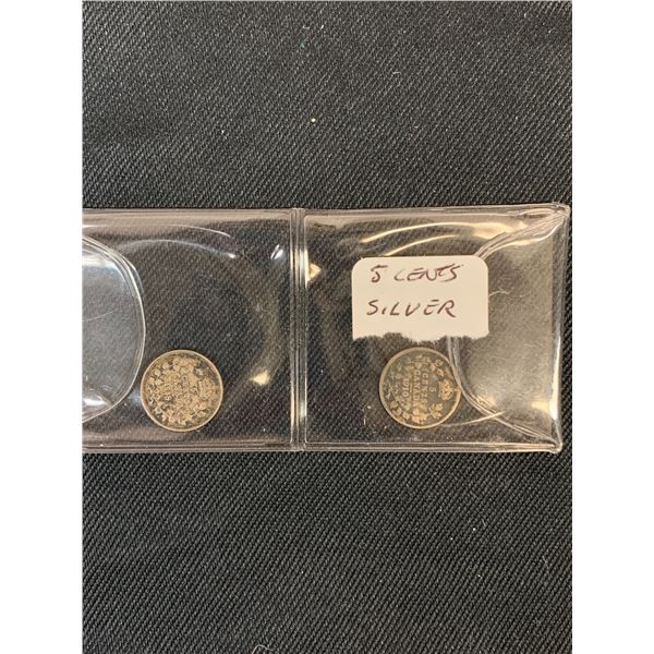 Lot of 2 1910 and 1918 Silver Nickels Canadian Coins
