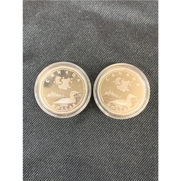 Lot of 2 2006 Sterling Silver Lullaby Loonies $1 Coins, Canadian