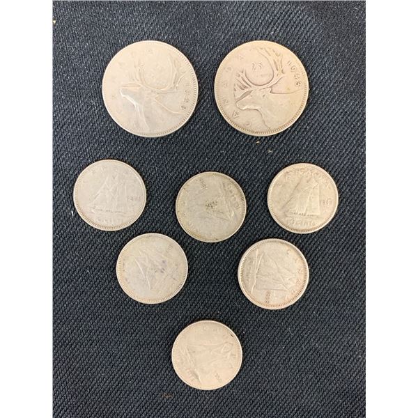 Lot of King George Canada Quarters and Dimes, $1.10 Face Value, Silver