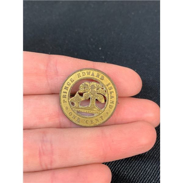 1871 Prince Edward Island 1 Cent Coin (turned into pin)