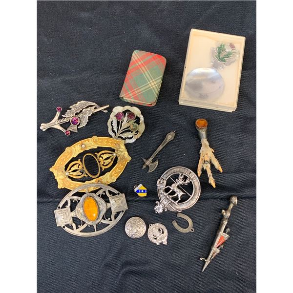 Lot of Mostly Scottish Related Kilt Pins, Bible, Birds Claw, etc