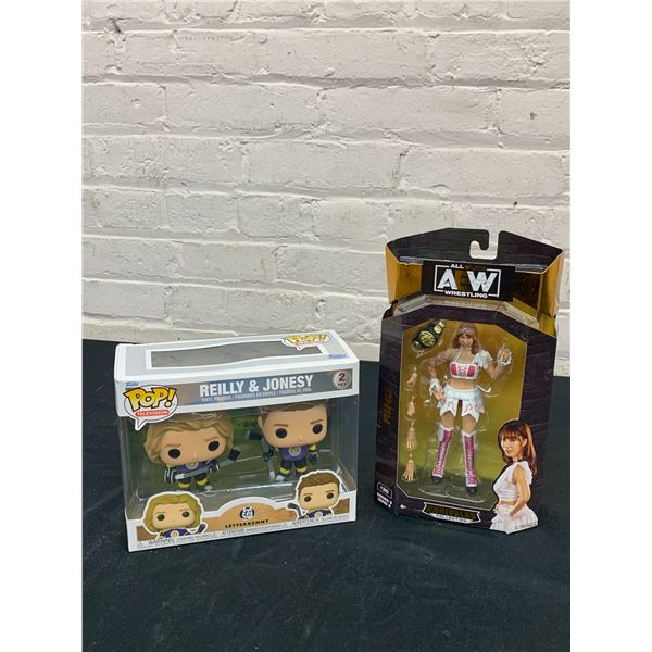 Lot of 2 Wrestling Related Figures Funko Pop Reilly & Jonesy & AEW Riho Unrivaled
