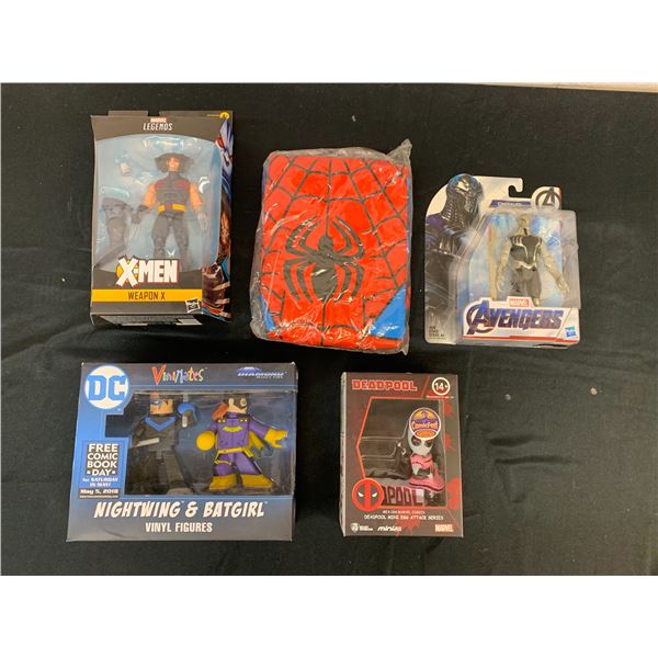 Lot of 5 Assorted Superhero Toys NEW Avengers, Deadpool, Spider-Man, X-Men, DC