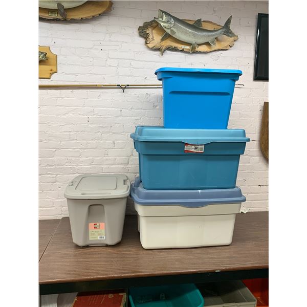 4 Misc Storage Bins / Totes w Lids
