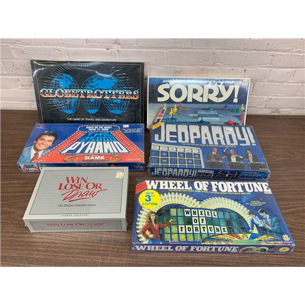 Lot of 6 Vintage SEALED Tabletop Board Games Sorry, Globetrotters, Jeopardy, Wheel of Fortune