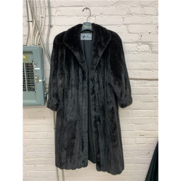 Vintage Winnipeg Hurtig Fine Furs Black Fur Winter Coat / Jacket, Loop and Clasp Button Style