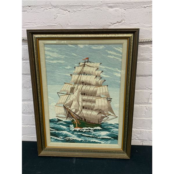 Embroidered Needlepoint Wall Art Sailboat / Ship