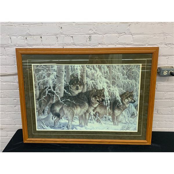 Large Framed Wolves in Winter Birch Trees Art Print 41" x 30"