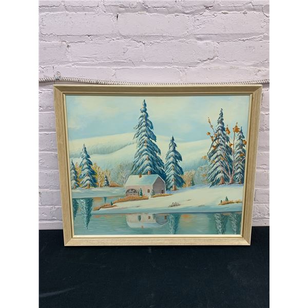 Framed Original Painting, Winter Scene, Unsigned