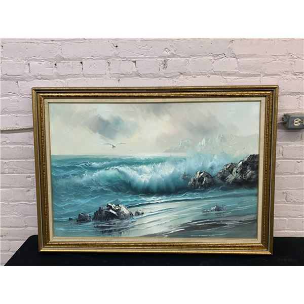 Large Framed Original Painting, Ocean Scene 40" x 29" Unsigned