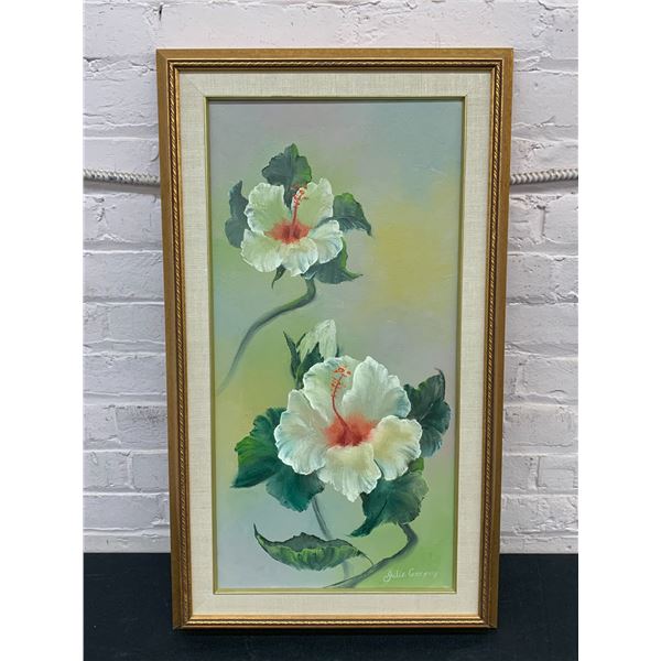 Framed Original Painting of Flowers 16" x 29" Artist Signed