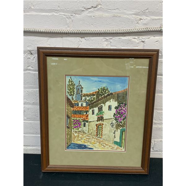 Framed Original European Street Scene Painting, Artist Signed 17" x 20"