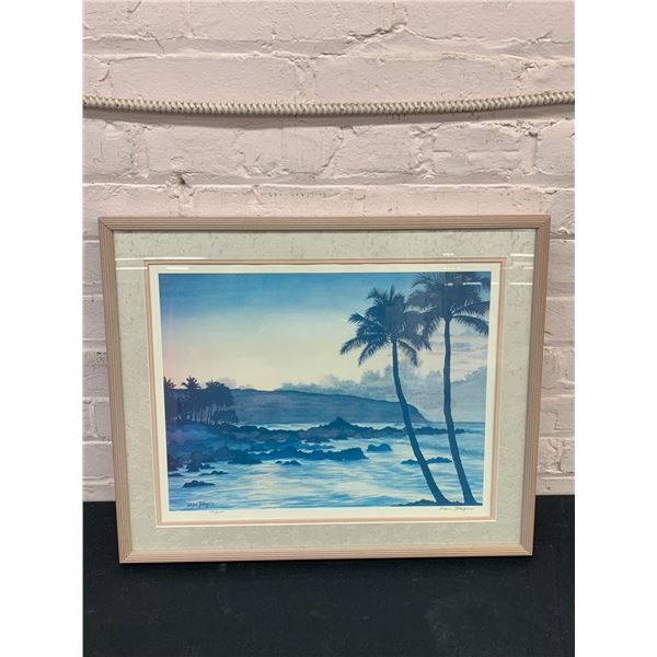 Artist Signed and Numbered Art Print 20" x 17' Palm Tree / Beach Scene Watercolour