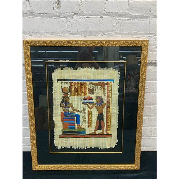 Egyptian Silkscreen on Tree Bark, Framed 22" x 26"