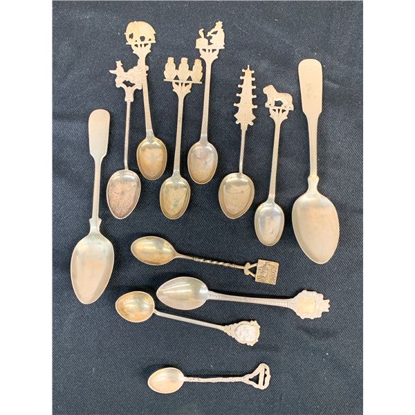 Lot of 12 Silver Tone Collectible Spoons, India, Pakistan, Sterling, 800