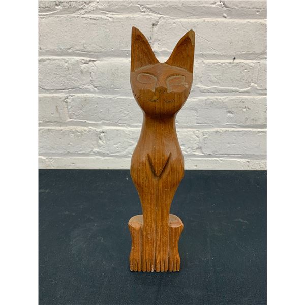 Vintage MCM Teak Cat Figurine 12" *ear chip