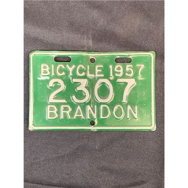 Vintage Brandon 1957 Bicycle License Plate