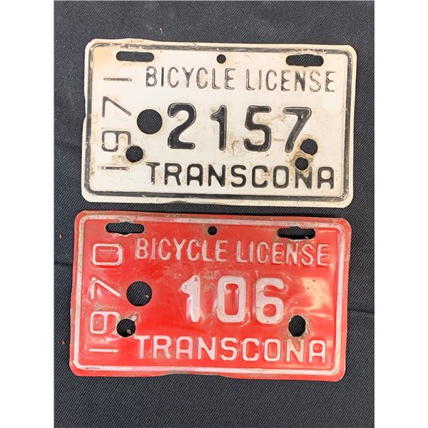 Lot of 2 Transcona 1970, 1971 Bicycle License Plates