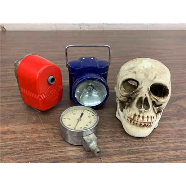 4 Knick Knacks Ceramic Skull, Pencil Sharpener, Light and Thermostat