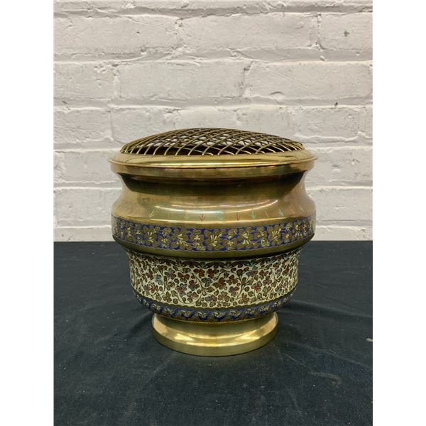 Vintage Brass Indian Mesh Rose Bowl with Etched Details
