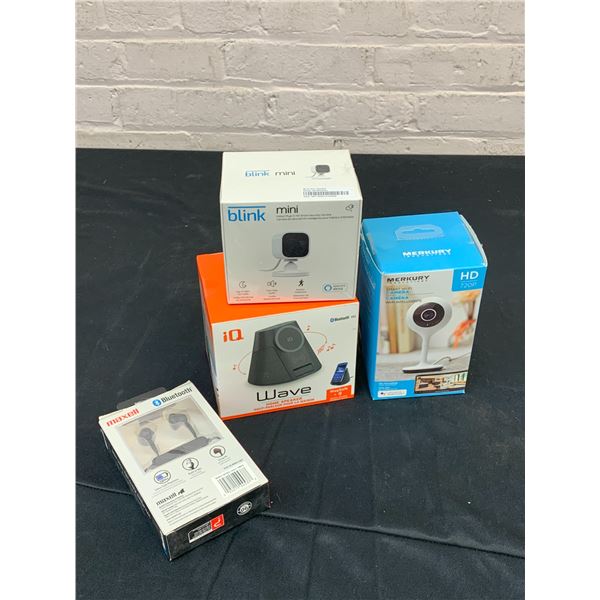 Lot of 3 At Home Wifi Security Cameras, Wave Home Speaker, Wireless Heaphones