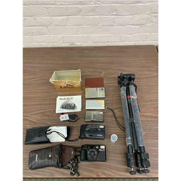 Vintage Electronics Lot Mostly Camera Related, Film Cameras, Tripod, etc