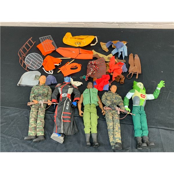 Lot of 5 12" Dolls Action Figures GI Joe & Other, Accessories & Clothes