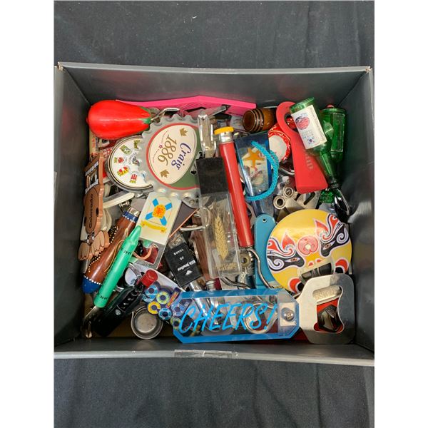 Box of Misc Novelty / Advertising Bottle Openers, Corkscrews