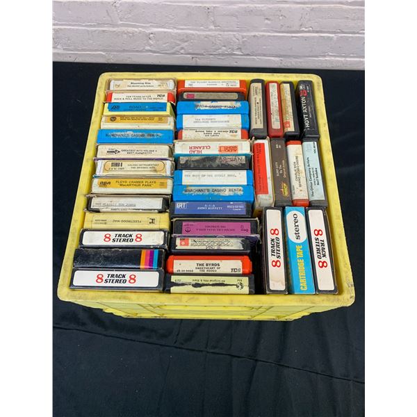 Lot of Approx 70 8-Track Tapes Assorted Genres, in Crate