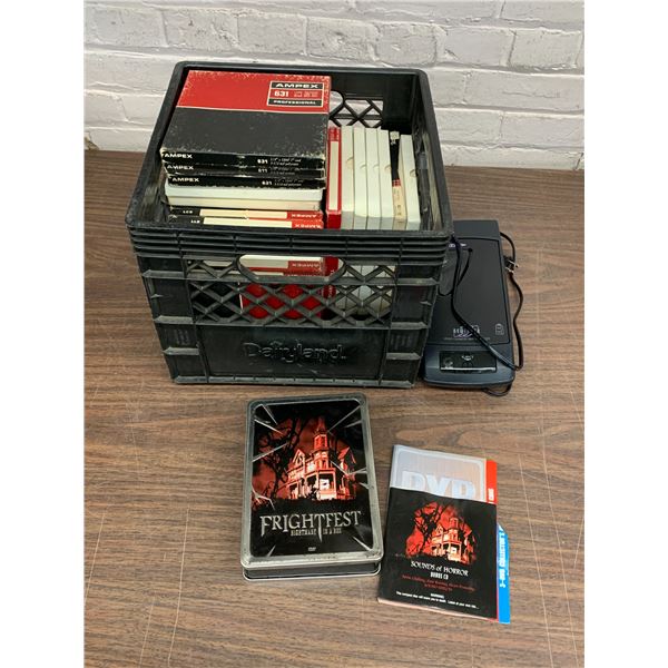Lot of Ampex 631, 611, etc Reels, Frightfest DVD, VHS Tape Rewinder