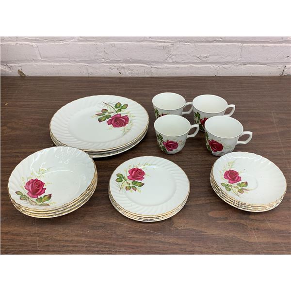 19pcs 4 Person Place Setting Ridgeway "Anniversary Rose" Fine Bone China England