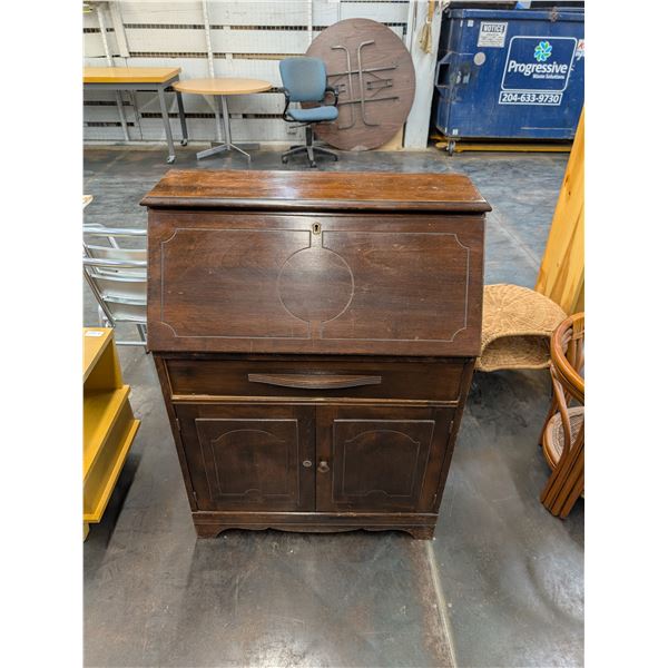Drop Down Secretary Wooden Vintage