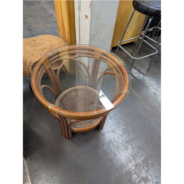 Bamboo Rattan Glass Top Table